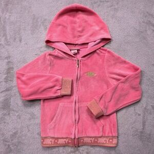 Juicy Couture Girls Size S Pink Terry Hoodie Gold Sparkle Trim Y2K  Glam
